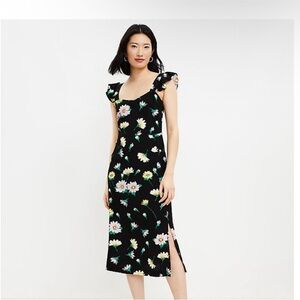 LOFT Black Floral Midi Dress